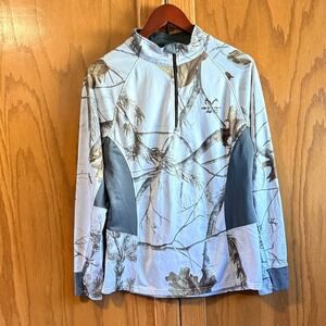 Realtree APC Camo Quarter Zip Pullover Womens‎ Large White Grey Fleece Lined M/L